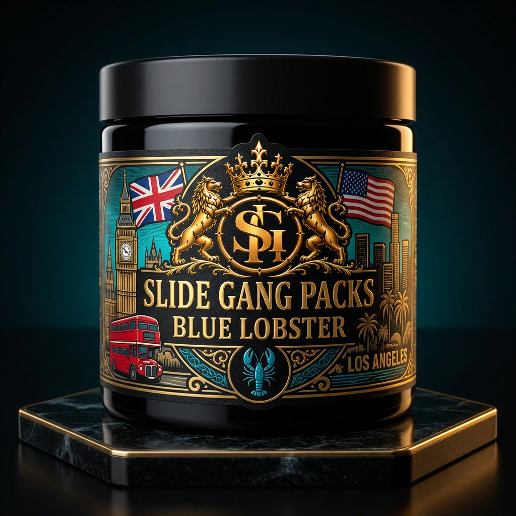 Blue Lobster branded jar concept with London and West Coast USA graphics